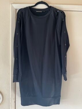 Athleta Black Long-Sleeve Snap-Detail Pullover dress